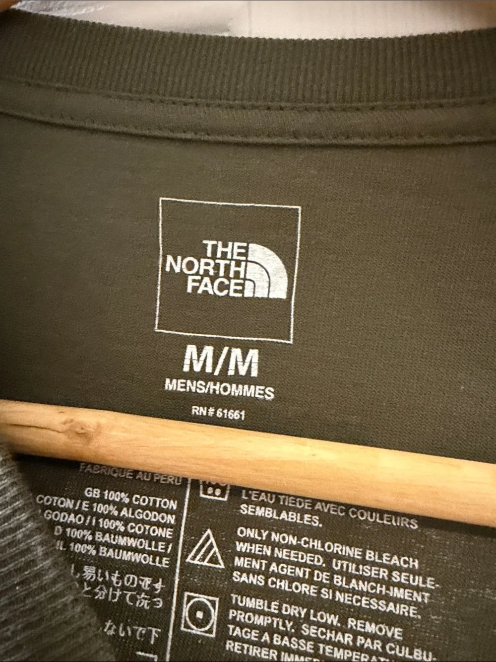 The North Face Olive Green Long Sleeve Logo Tee with Red Patch